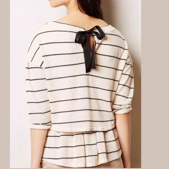 POSTMARK Latitude Peplum Blouse Striped Shirt Top Ivory Black Anthropologie Bow - Picture 2 of 8